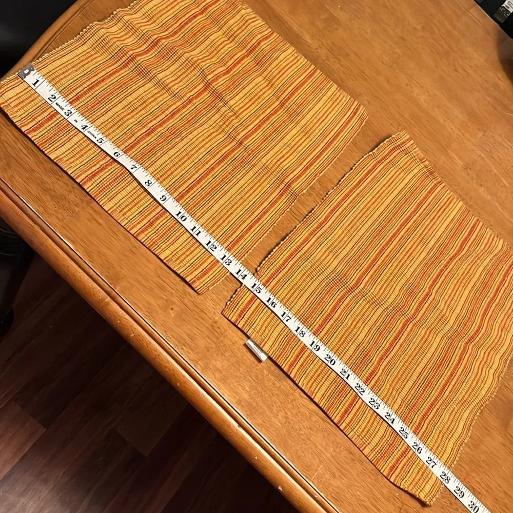 Cotton Place Mats Set of Two Yellow, Green, Orange Stripe